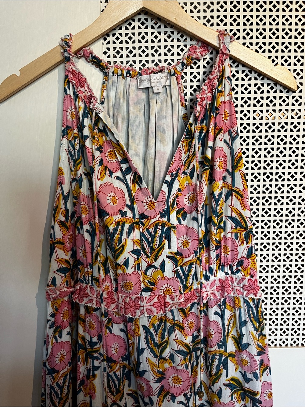 Caroline Constas Pink Floral Tiered Sleeveless Maxi Dress Sz small - Picture 2 of 11